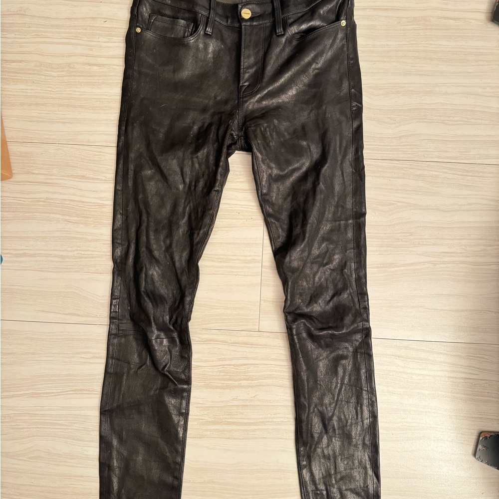 Frame Denim Black Leather Skinny Jeans